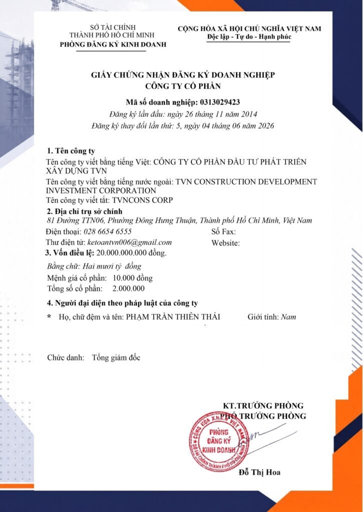 Giấy chứng nhận đăng ký doanh nghiệp TVN, đã ẩn PII