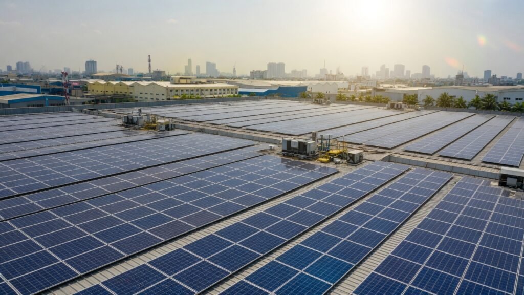 điện mặt trời mái nhà xưởng SEHC 2026, pin năng lượng trên mái công nghiệp