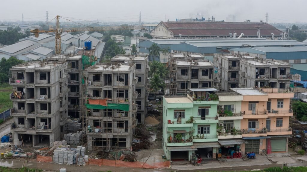 nhà lưu trú Đại An Hải Phòng 2026, khung nhà ở công nhân 10 tầng đang thi công